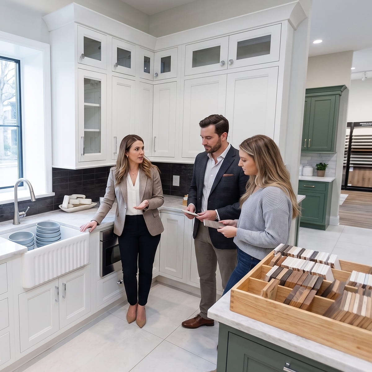 Kitchen and bath showroom near Eatontown NJ with cabinetry, countertops, flooring, and 3D design planning
