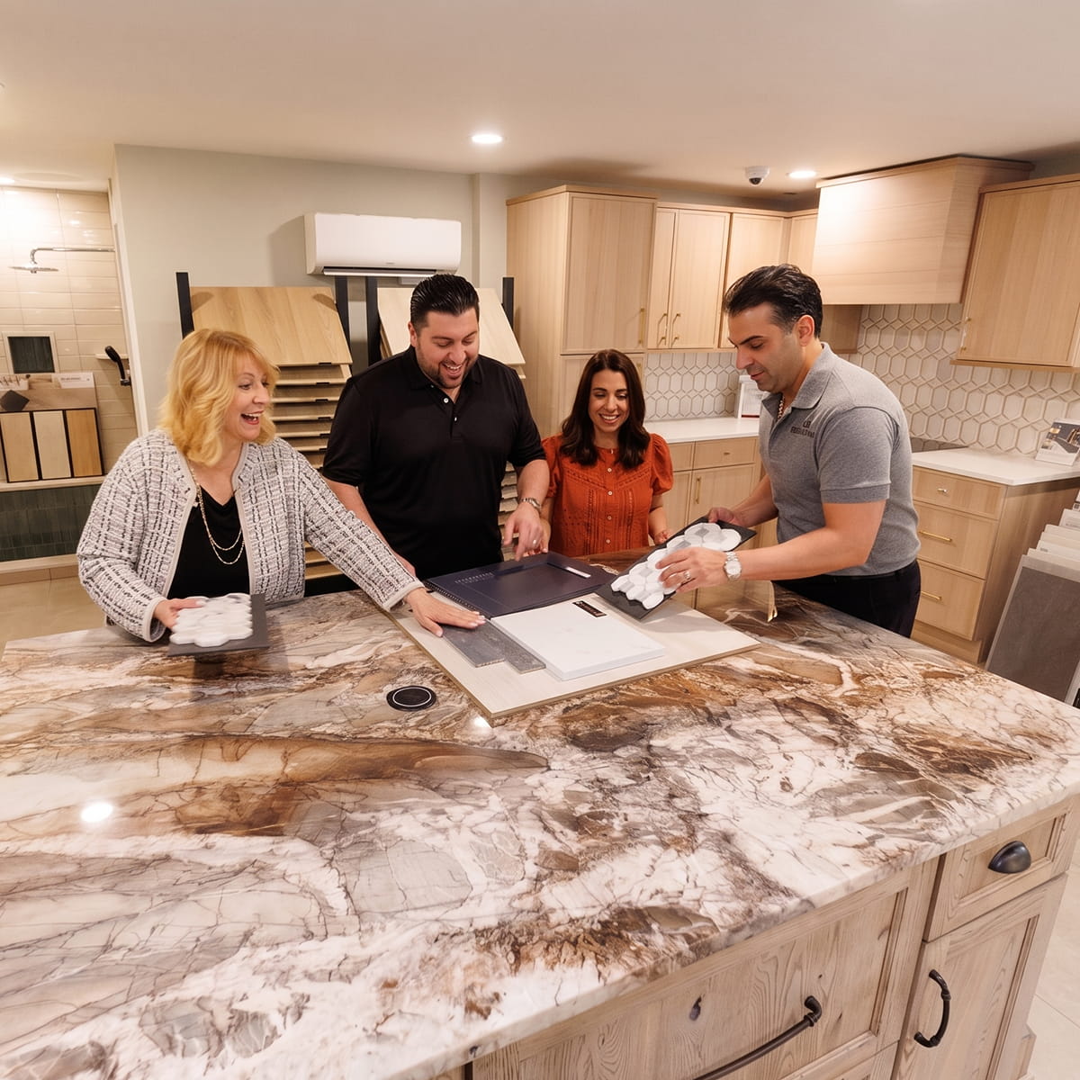 Kitchen and bath showroom near Hamilton Township NJ with cabinetry, countertops, flooring, and 3D design planning