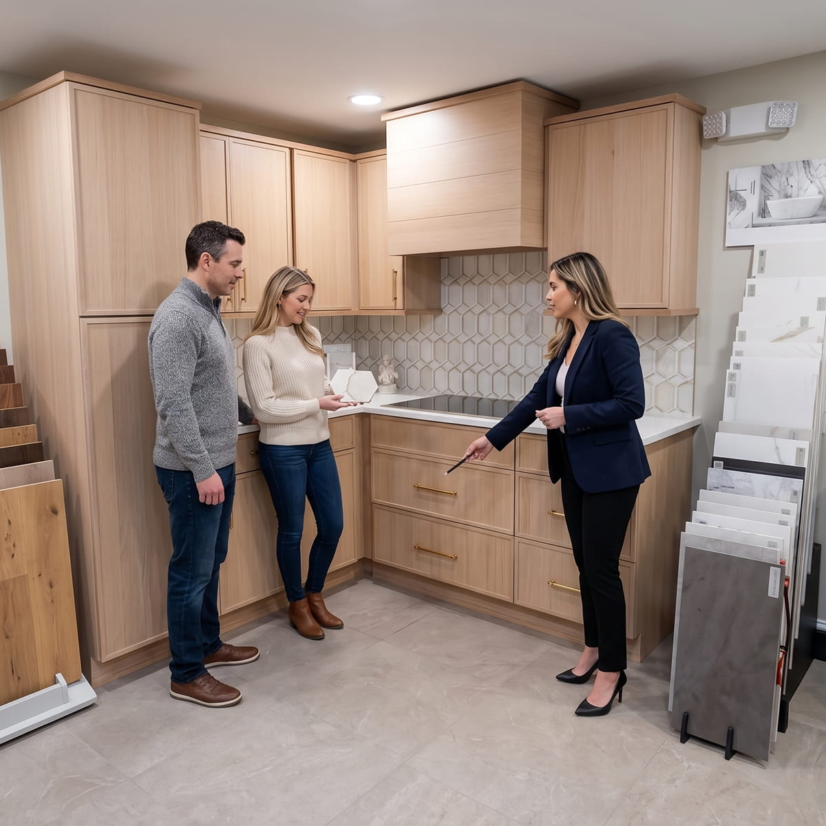Kitchen and bath showroom near Millstone NJ with cabinetry, countertops, flooring, and 3D design planning