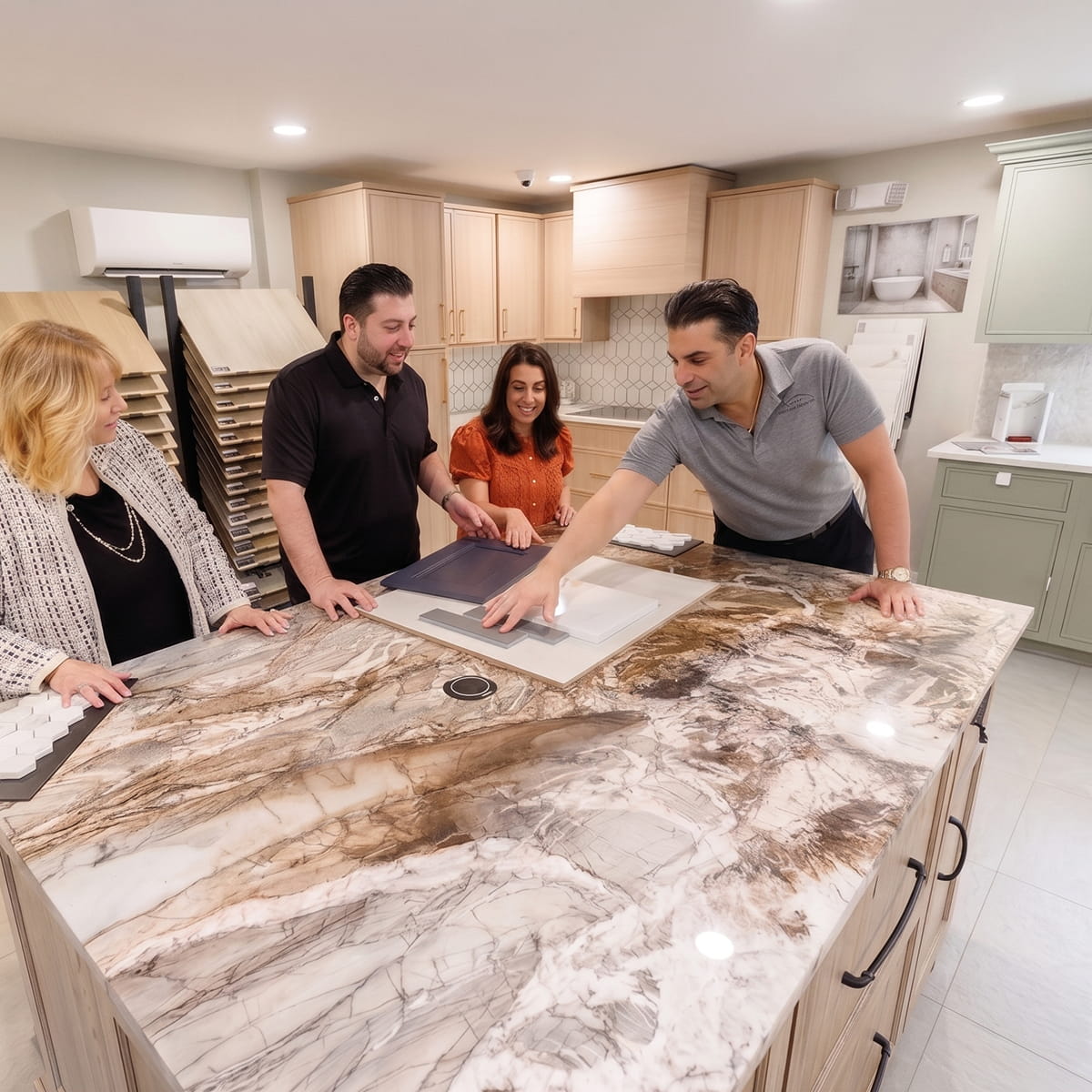 Kitchen and bath showroom near Robbinsville NJ with cabinetry, countertops, flooring, and 3D design planning